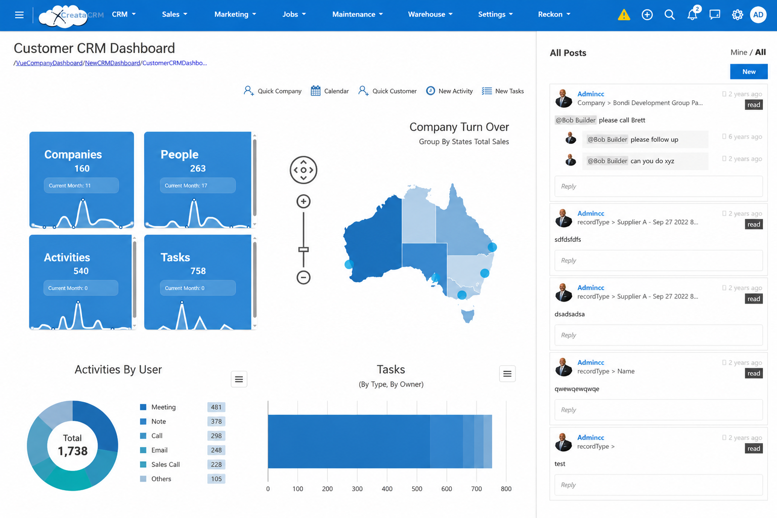 CreataCRM internal customer chat