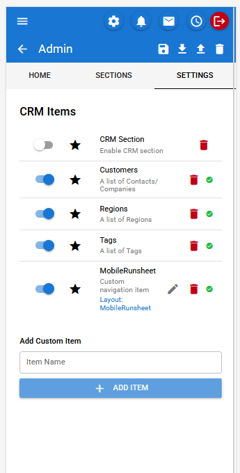 CreataCRM Mobile Menu Designer — enable CRM items and add custom navigation